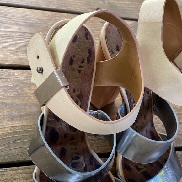 Sam Edelman Yelena Silver & Tan Leather Strappy Block Heels - Picture 9 of 14